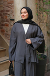 Yan Bağlamalı İkili Kimono Takım Antrasit