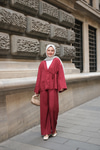 Yan Bağlamalı İkili Kimono Takım Bordo