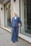 Yan Bağlamalı İkili Kimono Takım İndigo Mavi