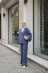 Yan Bağlamalı İkili Kimono Takım İndigo Mavi