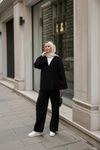 Yan Bağlamalı İkili Kimono Takım Siyah