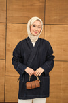 Yandan Bağlamalı Kot Kimono Lacivert
