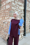 Yandan Düğmeli Gömlek Detaylı Takım Bordo