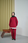 Yanları Fitilli Fermuarlı Basic Takım Bordo