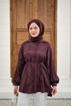 Yaprak Desen Bel Bağlamalı Gömlek Bordo