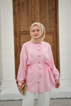 Yaprak Desen Bel Bağlamalı Gömlek Pembe