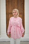 Yaprak Desen Bel Bağlamalı Gömlek Pembe