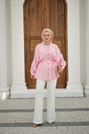 Yaprak Desen Bel Bağlamalı Gömlek Pembe