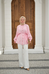 Yaprak Desen Bel Bağlamalı Gömlek Pembe