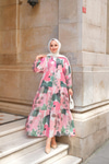 Yaprak Desen Elbise Pembe