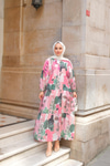 Yaprak Desen Elbise Pembe