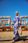 Yaprak Desenli Elbise Mor