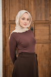 Yarım Balıkçı Yaka Parmak Geçirme Detay Slimfit Penye Body Kahverengi