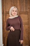 Yarım Balıkçı Yaka Parmak Geçirme Detay Slimfit Penye Body Kahverengi
