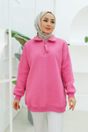 Yarım Fermuar Detay Sweatshirt Pembe
