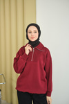 Yarım Fermuarlı Sweat Bordo