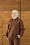 Yarım Fermuarlı Sweat Kahverengi