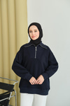 Yarım Fermuarlı Sweat Lacivert