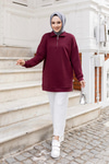 Yarım Fermuarlı Tunik Bordo