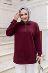 Yarım Fermuarlı Tunik Bordo