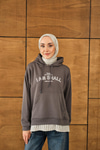 Yazı Baskılı Kapüşonlu Sweat Gri