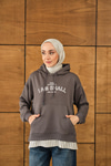Yazı Baskılı Kapüşonlu Sweat Gri