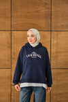 Yazı Baskılı Kapüşonlu Sweat Lacivert