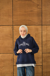 Yazı Baskılı Kapüşonlu Sweat Lacivert