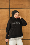 Yazı Baskılı Kapüşonlu Sweat Siyah