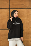 Yazı Baskılı Kapüşonlu Sweat Siyah