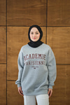 Yazı Baskılı Nakış İşlemeli Oversize Sweat Koyu Gri