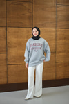 Yazı Baskılı Nakış İşlemeli Oversize Sweat Koyu Gri