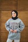 Yazı Baskılı Nakış İşlemeli Oversize Sweat Koyu Gri