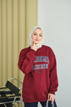 Yazı Baskılı Nakış İşlemeli Oversize Sweat Bordo