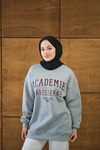 Yazı Baskılı Nakış İşlemeli Oversize Sweat Koyu Gri