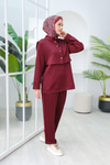 Yelek Detaylı Üçlü Takım Bordo