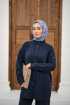 Yıkama Detay Beli Lastikli Boru Paça Gömlekli Takım Lacivert