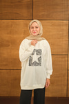 Yıldız Baskılı Sweatshirt Beyaz