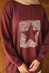 Yıldız Baskılı Sweatshirt Bordo