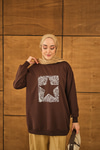 Yıldız Baskılı Sweatshirt Kahverengi