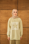 Yıldız Baskılı Sweatshirt Su Yeşil