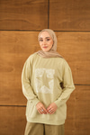 Yıldız Baskılı Sweatshirt Su Yeşil