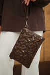 Yıldız Desenli Clutch Çanta Kahverengi
