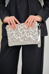 Yıldız Desenli Parlak Clutch Çanta Gri