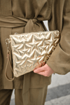 Yıldız Desenli Parlak Clutch Çanta Sarı