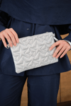 Yıldız Desenli Sim Detay Clutch Çanta Gri