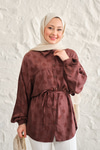 Yonca Desen Saten Bel Bağlamalı Gömlek Bordo