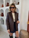 Bordo Blazer Deri Ceket