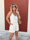 Double Paça Siyah Camel Şort