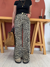 Leopar Desenli Gabardin Kumaş Palazzo Pantolon